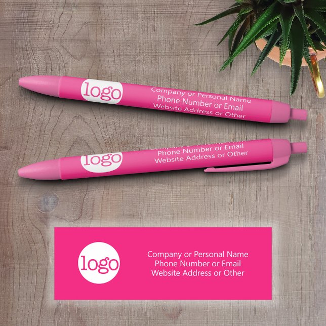 Stylo Noir Basique Office Business Logo & Texte CAN EDIT rose (Promotional Writing Pens with a Logo and Business Branding)