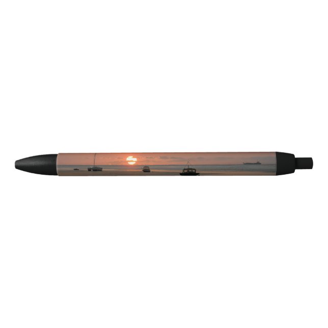 Stylo Noir Bateaux à voile coucher de soleil Océan Tropical (Devant)