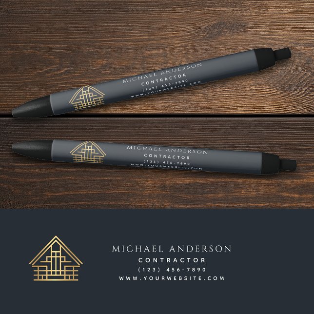 Stylo Noir Bâtiment Blue Home Construction Business (Créateur téléchargé)