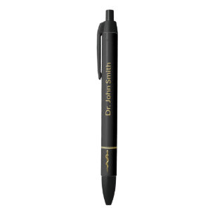 Stylo Noir Bâton d'Asclepius Médical Or sur Noir Élégant