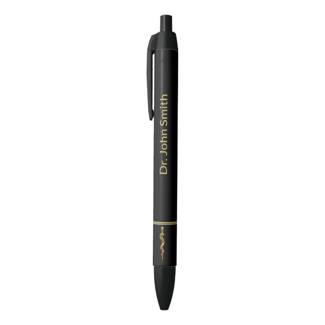 Stylo Noir Bâton d'Asclepius Médical Or sur Noir Élégant (Haut (Vertical))