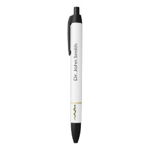 Stylo Noir Bâton médical d'Asclepius en or herbe verte
