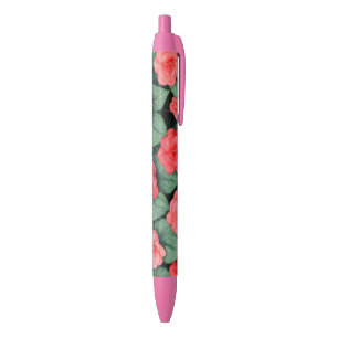 Stylo Noir Bégonia fleurs roses