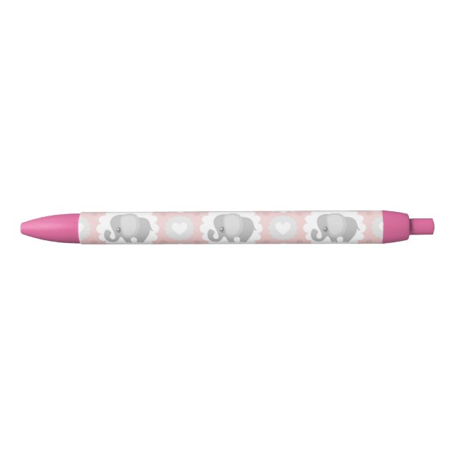 Stylo Noir Bel éléphant de bébé dans le rose (Devant)