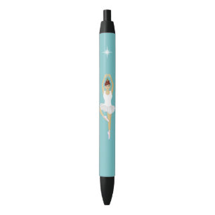 Stylo Noir Belle danseuse de ballet sur fond bleu clair