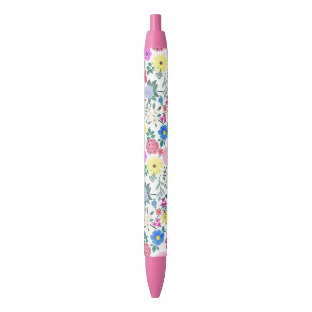 Stylo Noir Belles Fleurs Botanique Aquarelle Peinture (devant Vertical)
