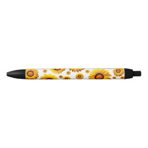 Stylo Noir Belles fleurs jaunes