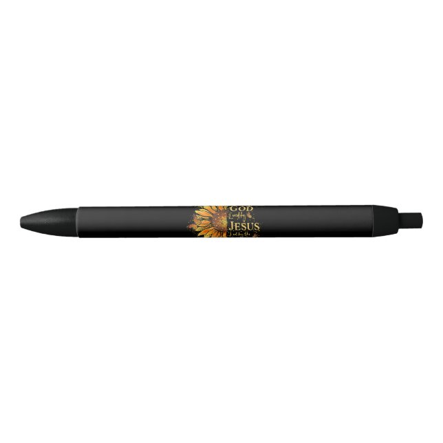 Stylo Noir Béni Par Dieu - Aimé Par Jésus, Tournesol (Devant)
