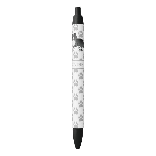 Stylo Noir Bi-Black Shetland Sheepdog Sheltie Chien et nom (devant Vertical)