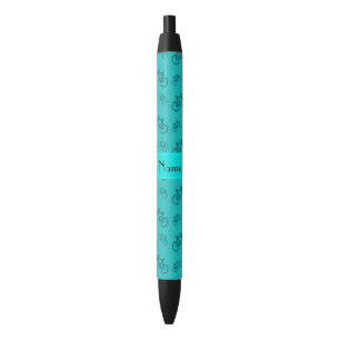 Stylo Noir Bicyclettes nommées personnalisées de turquoise