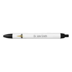 Stylo Noir Black Wings Elegant Gold Caduceus Classy Médicale
