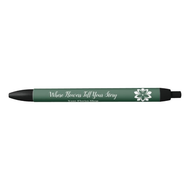 Stylo Noir 🌸 Blancs, Logo & Tagline personnalisés (Devant)