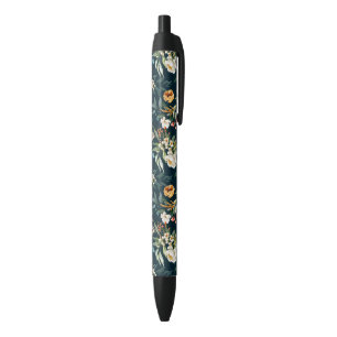 Stylo Noir Bleu foncé Vintage Motif de fleurs de jardin