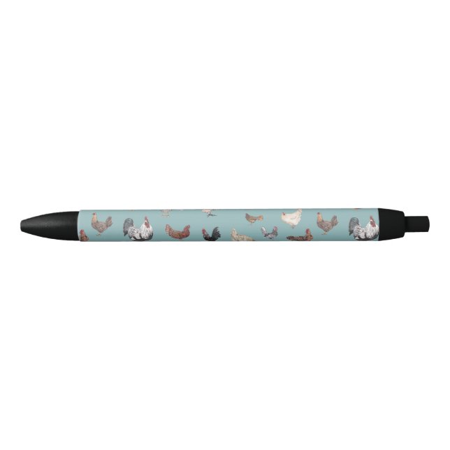 Stylo Noir Bleu gris motif au poulet (Devant)