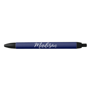 Stylo Noir Bleu Nuit Chic Nom Personnalisé Écriture Manuscrit