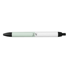 Stylo Noir Bloc de couleur joli pastel vert et blanc Monogram