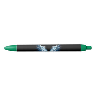 Stylo Noir Blue Glowing Angel Wings on black background