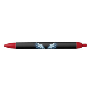 Stylo Noir Blue Glowing Angel Wings on black background