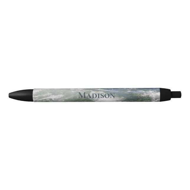 Stylo Noir Blue Ocean Waves Personnalisé (Devant)