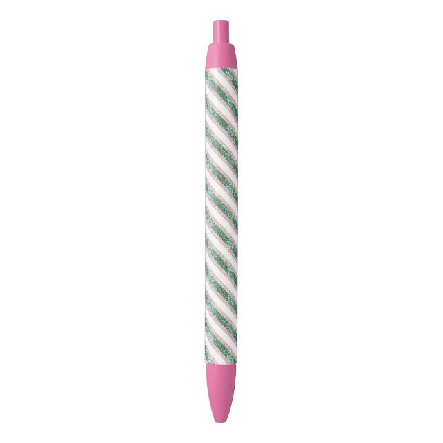 Stylo Noir Blush Pink Green Glitter Stripes Christmas   (devant Vertical)