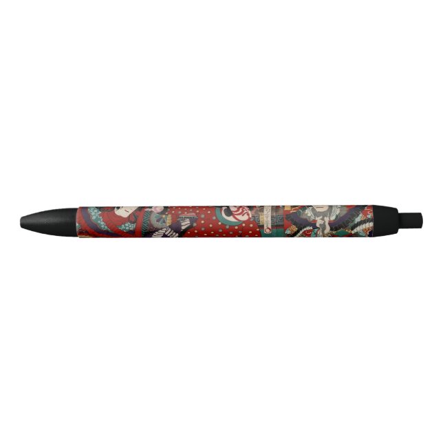 Stylo Noir Bois de graveur samouraï de guerriers de Kabuki (Devant)