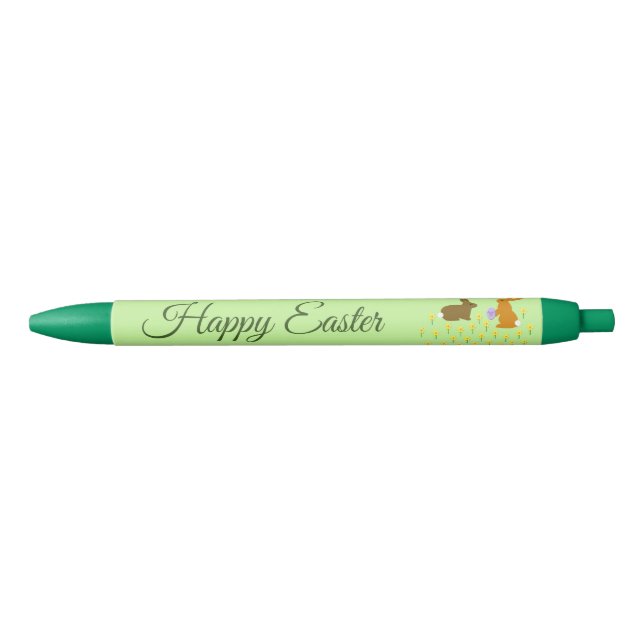 Stylo Noir Bonnets de Pâques et jonquilles personnalisés (Devant)
