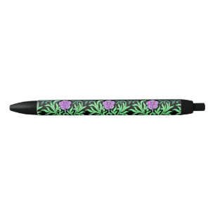 Stylo Noir Bordure florale lilas jolie