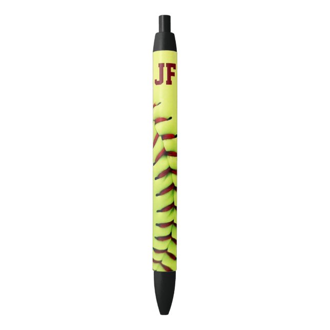 Stylo Noir Boule jaune personnalisée du base-ball (devant Vertical)