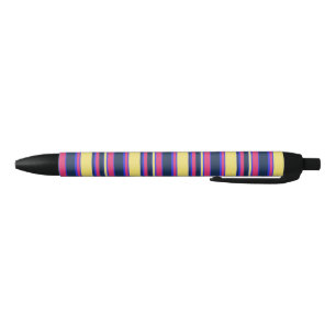 Stylo Noir Brayures rose, jaune et bleue