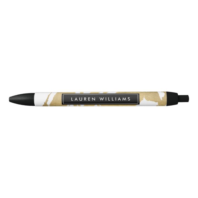 Stylo Noir Brochures Abstraites Faux Gold sur White II (Devant)
