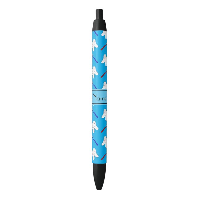 Stylo Noir Brosses de bleu et motif nommés personnalisés de (devant Vertical)