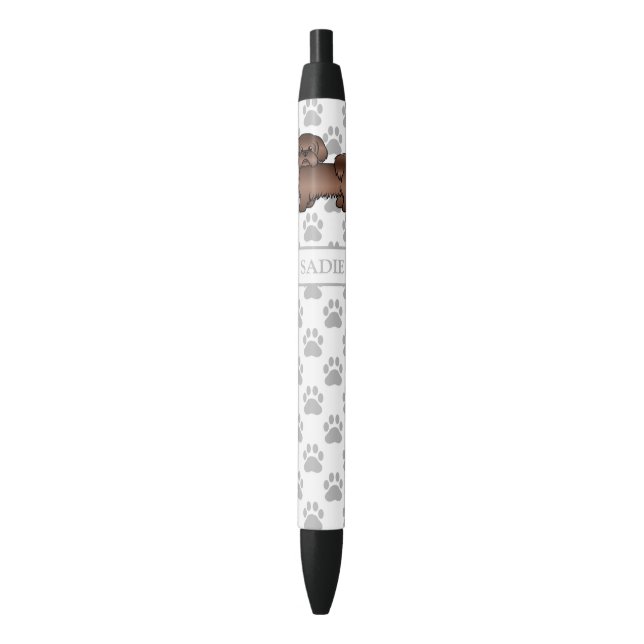 Stylo Noir Brown de foie Chih Tzu Cute Cartoon Chien & Nom (devant Vertical)