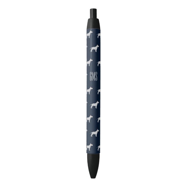 Stylo Noir Bull Terrier Chiens Motif Monogrammé (devant Vertical)