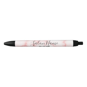Stylo Noir Business Faux Pink Marble Salon Nom Téléphone