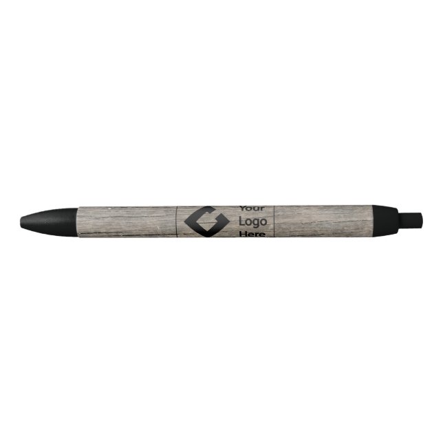 Stylo Noir Business personnalisé Bois rustique avec logo (Devant)