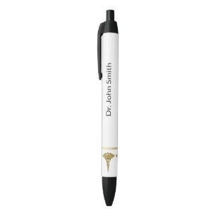 Stylo Noir Caducée en or précieux professionnel médical