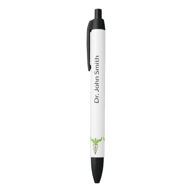 Stylo Noir Caducée Feuilles Vertes Médecine Alternative Holis (Haut (Vertical))
