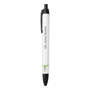Stylo Noir Caducée Médical Alternatif Holistique Feuilles Ver