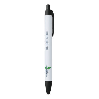 Stylo Noir Caduceus Médicale Vert ailes Croix Bleu