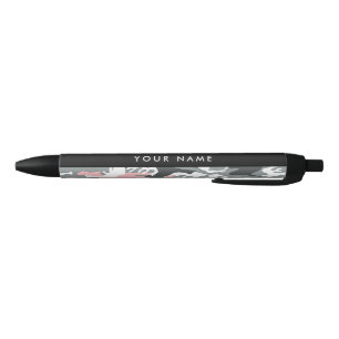 Stylo Noir Camouflage rose et gris Votre nom Personnalisez