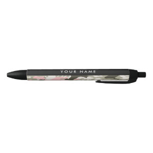 Stylo Noir Camouflage Rose et Vert Personnalisez votre nom