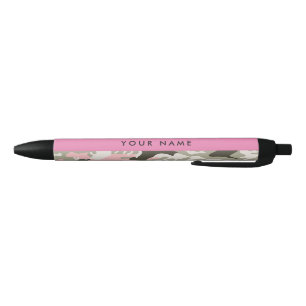 Stylo Noir Camouflage rose et vert Votre nom Personnalisez