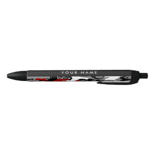 Stylo Noir Camouflage rouge et gris Votre nom Personnaliser