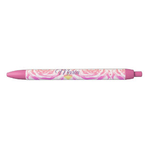 Stylo Noir Candy mignonne violet et rose Roses Nom personnali