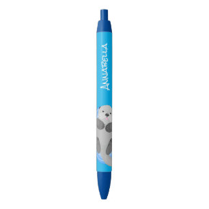 Stylo Noir Caricature bleu loutre de mer joyeux