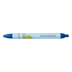 Stylo Noir Caricature de dinosaure de brontosaurus vert migno