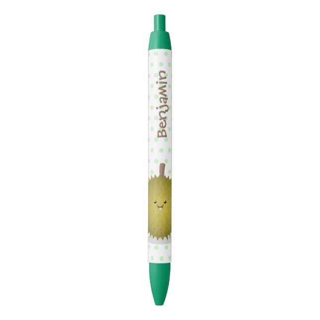 Stylo Noir Caricature de durian joyeux (devant Vertical)