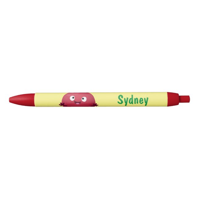 Stylo Noir Caricature de fruits à la grenade joyeux (Devant)