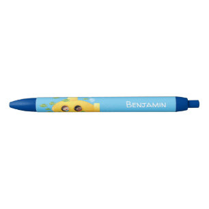 Stylo Noir Caricature de poisson sous-marin jaune mignon