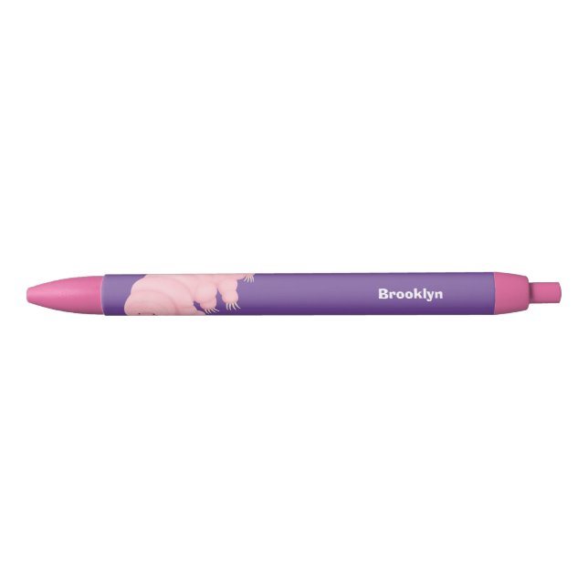 Stylo Noir Caricature d'ours d'eau tardigrade rose mignon (Devant)